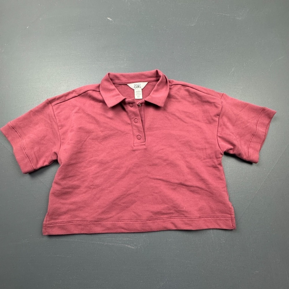 Athleta Girl Girls Size 7 Pink Cropped Polo Shirt Short Sleeve Sporty Casual Top